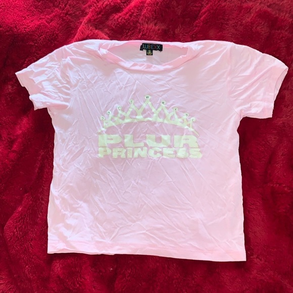 Dolls Kill Tops - Club Exx “PLUR Princess” crop top baby tee